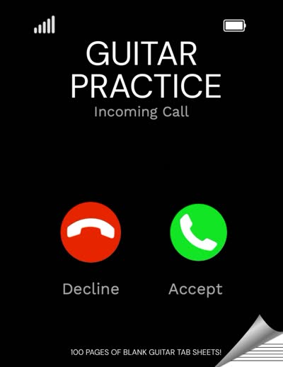 Cover styled as a phone screen showing an incoming call from Guitar Practice