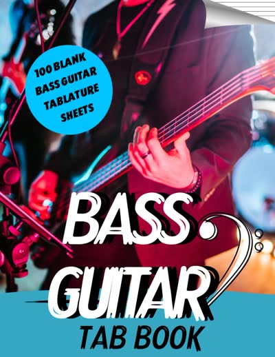 Cover showing a bass player on stage with the words Bass Guitar Tab Book