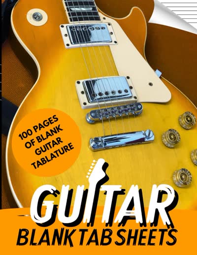 Cover showing the body of a gold-top electric guitar with the words Guitar Blank Tab Sheets